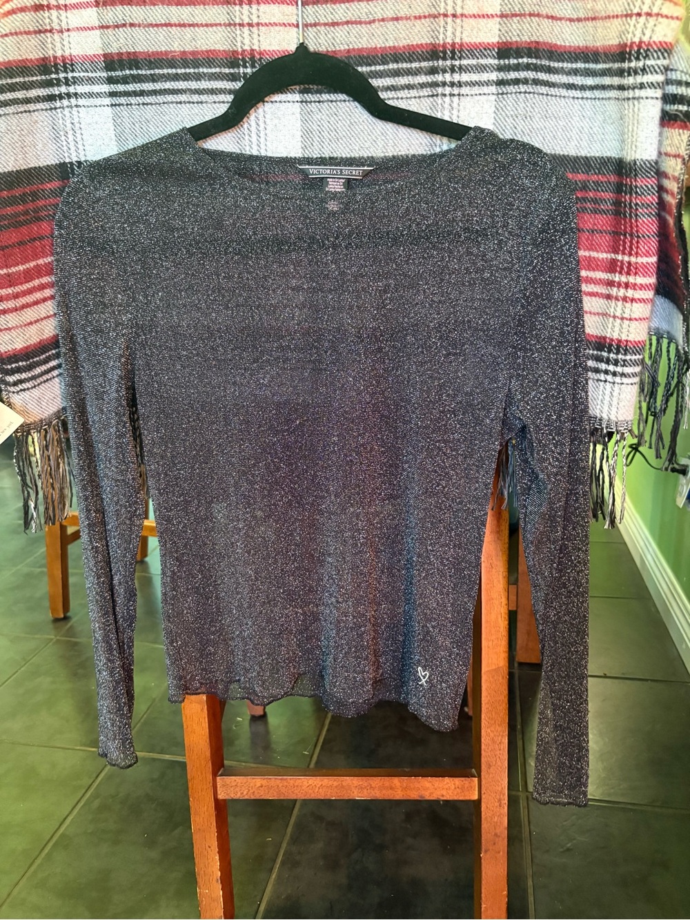 Victoria’s Secret Sheer mesh metallic shimmer long sleeve sparky blouse XS - Picture 8 of 8